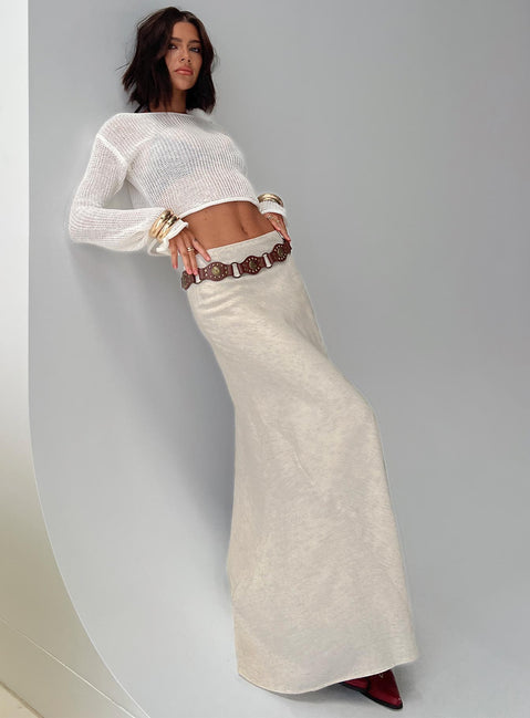   side view of model wearing Princess Polly All In Maxi Skirt Beige Maxi 