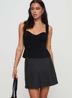   front view of model wearing Princess Polly Dapple Bias Cupro Mini Skirt Black Mini Skirts 