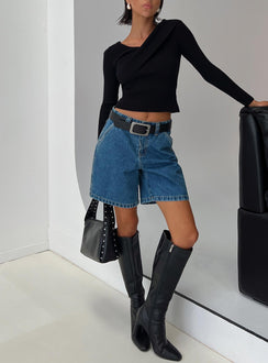 Hurricanes Longline Denim Shorts Mid Wash