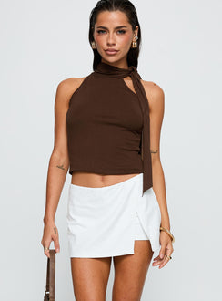 front view of model wearing Princess Polly For The Thrill Skort White High Waisted Shorts 