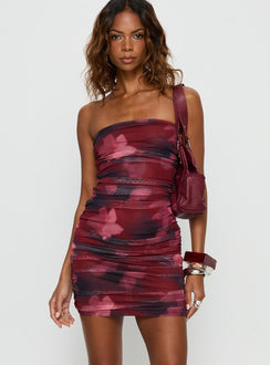 Sabato Strapless Mini Dress Red Floral