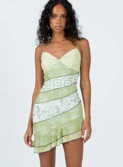 product Princess Polly Asymmetric Neckline  Risani Mini Dress Green Multi