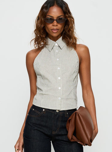 Different Dimensions Sleeveless Collared Top Check