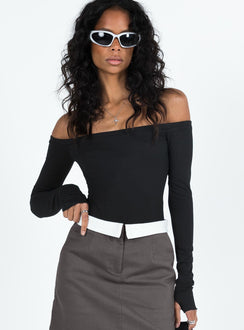 Long sleeve bodysuit Ribbed material Off the shoulder design Thumb holes at cuff G string style bottom Press clip fastening Good stretch Lined bust