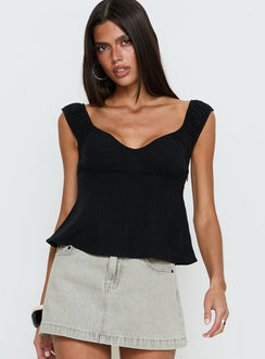 With Pleasure Puff Sleeve Linen Blouse Top Black