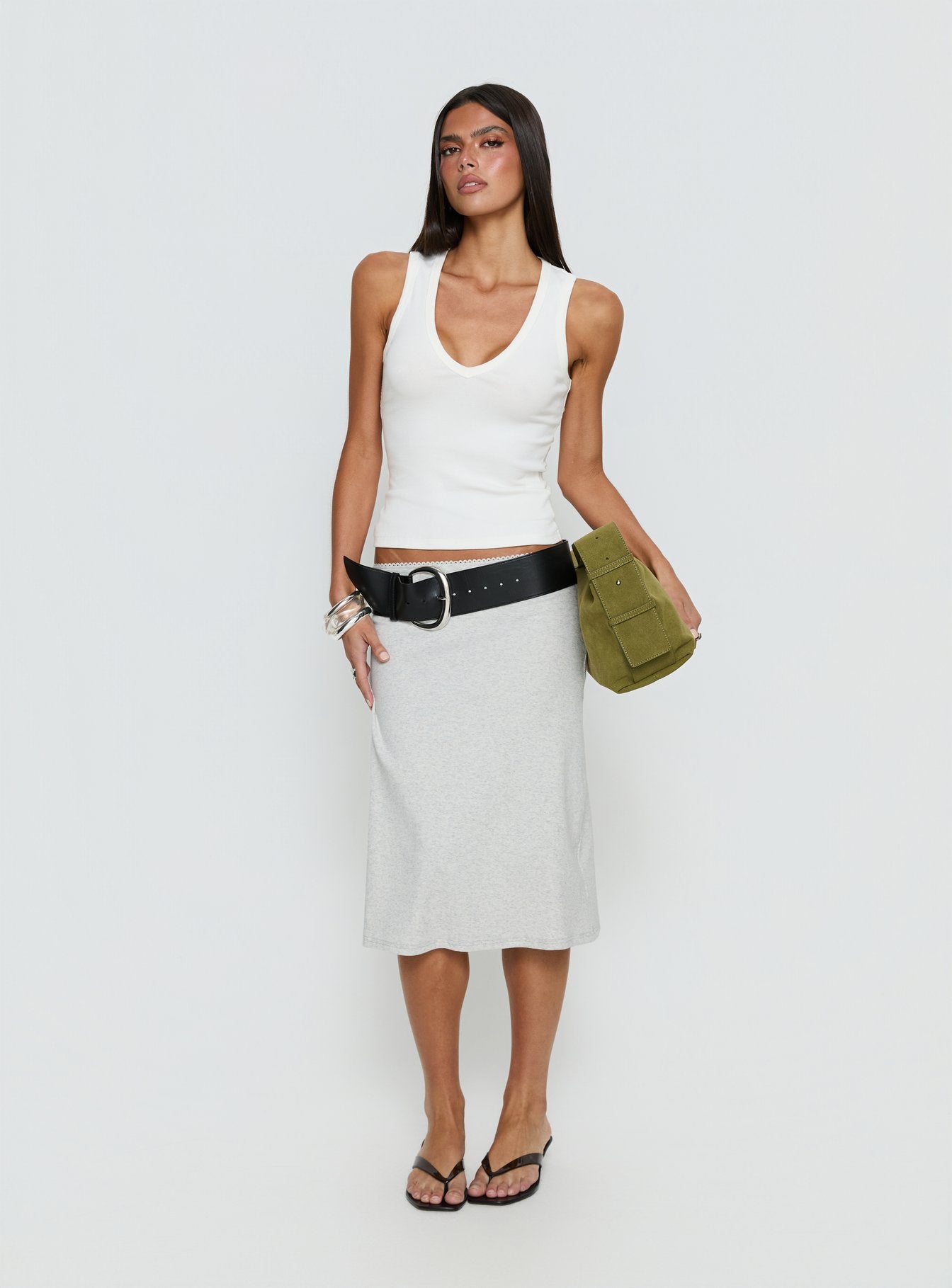 Baseline Rib Midi Skirt Grey Marle