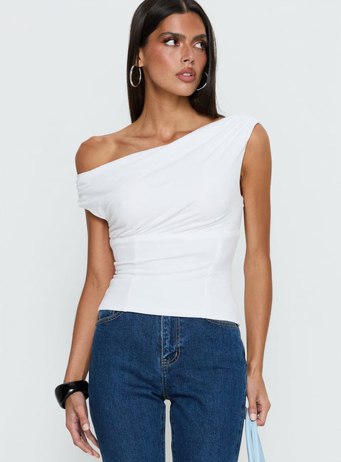 Aidyn Gathered One Shoulder Top White