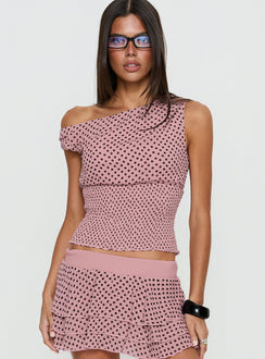 Ready To Party Off Shoulder Top Pink / Black Polka