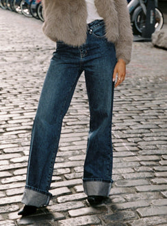 Florida Keys Mid Rise Straight Leg Cuffed Jeans Mid Blue