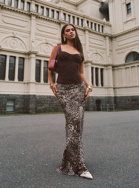   front view of model wearing Princess Polly Manda Maxi Skirt Leopard Maxi 