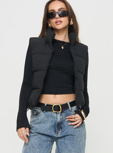 Puffer vest Classic collar, exposed zip fastening, drawstring at waist, twin hip pockets with zip closure  Non-stretch material, fully lined  Princess Polly Lower Impact 