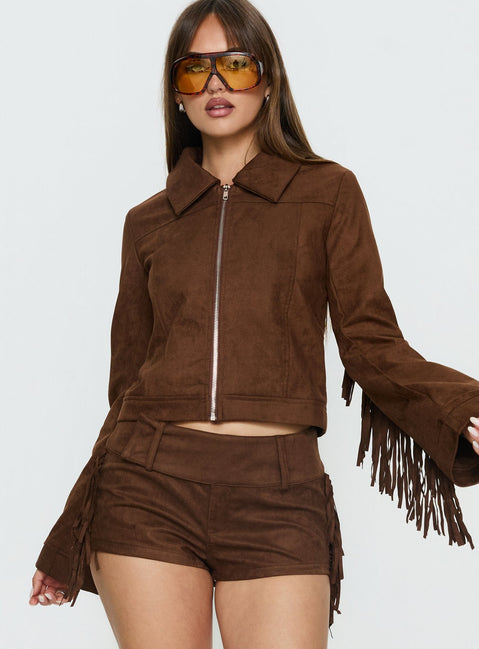 Dakohda Fringe Jacket Chocolate Brown