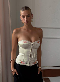 Jazzy Strapless Corset Top Cream Floral