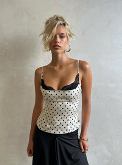 Renaissance Corset Lace Top White Polka