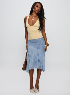 Summer Rain Asymmetrical Midi Skirt Blue