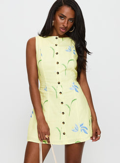 Dollie Linen Mini Dress Yellow Floral