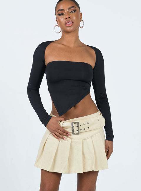 Front view of model wearing  front Nambour Mini Skirt Beige Princess Polly  Mini Skirts 