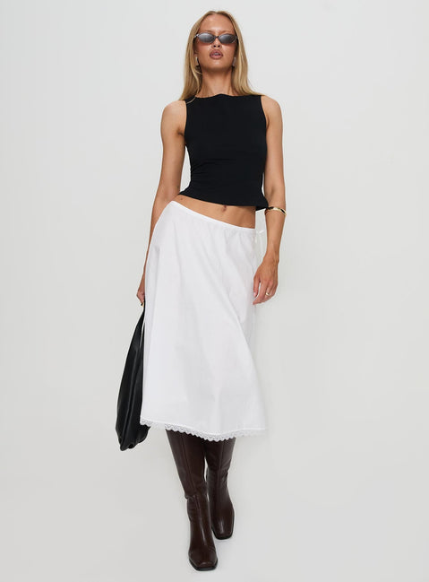  front view of model wearing Princess Polly Taka Midi Skirt White Midi Skirts 