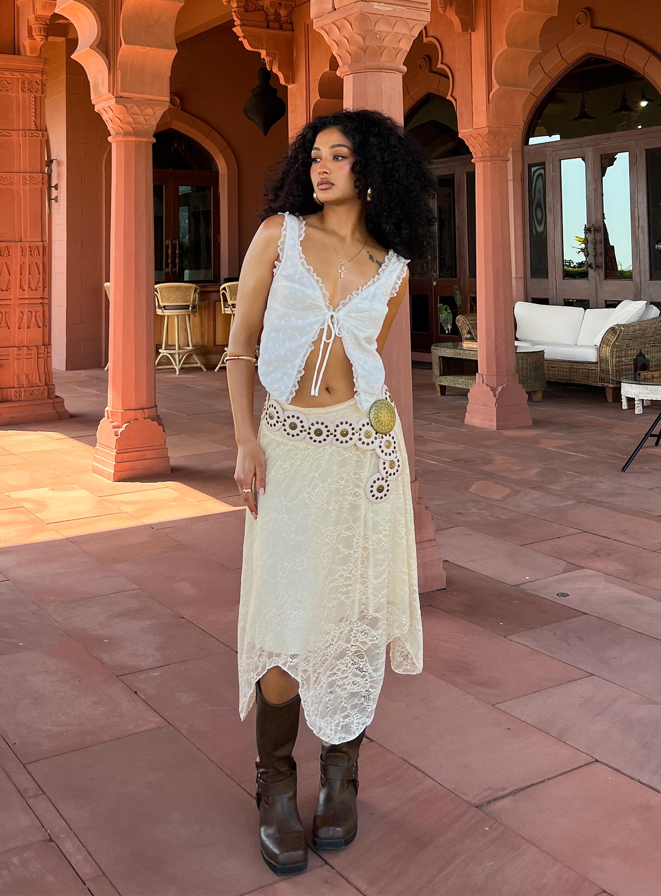 product Enslee Midi Skirt Cream Princess Polly  Midi Skirts 