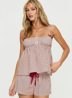 Chill Club Sleep Peplum Top Red / White Stripe