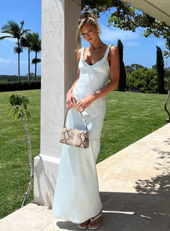 Baley Satin Bias Cut Frill Maxi Dress Blue