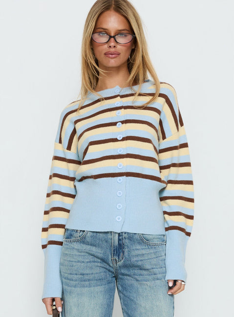 front view of model wearing Princess Polly Rhitta Button Down Cardigan Multi Stripe Jumpers 