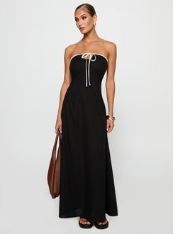 front view of model wearing Princess Polly Bijou Strapless Maxi Dress Black Straight Neck 