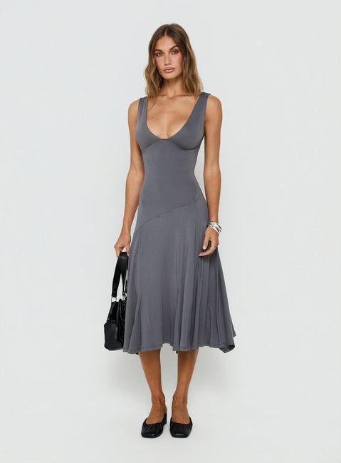 Charlisse Plunge Flowy Midi Dress Steel Blue