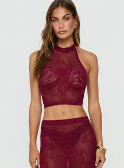 Velani Crochet Halter Neck Top Wine
