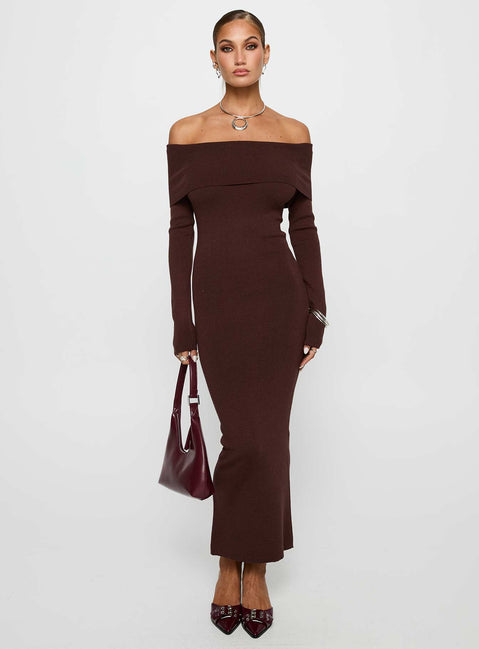 Celestara Off The Shoulder Maxi Dress Chocolate