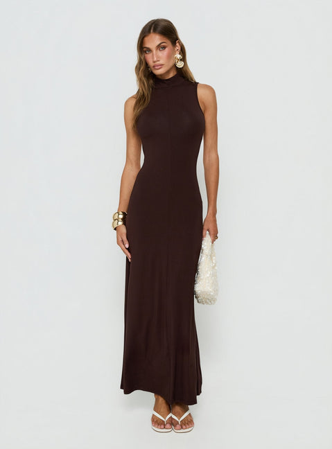 Elsi Funnel Neck Cutout Maxi Dress Brown