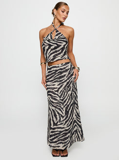   front view of model wearing Princess Polly Eleganza Maxi Skirt Zebra Maxi 