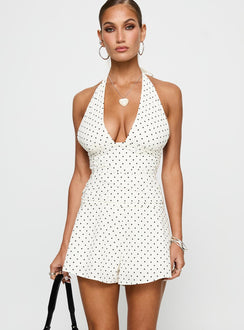Blushing Babe Halter Playsuit White Polka