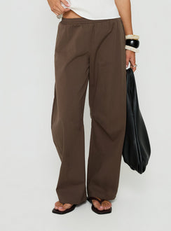 Kirelle Barrel Leg Tie Waist Pants Chocolate Brown