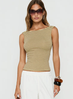 Mirenza Low Back Sleeveless Top Yellow Stripe