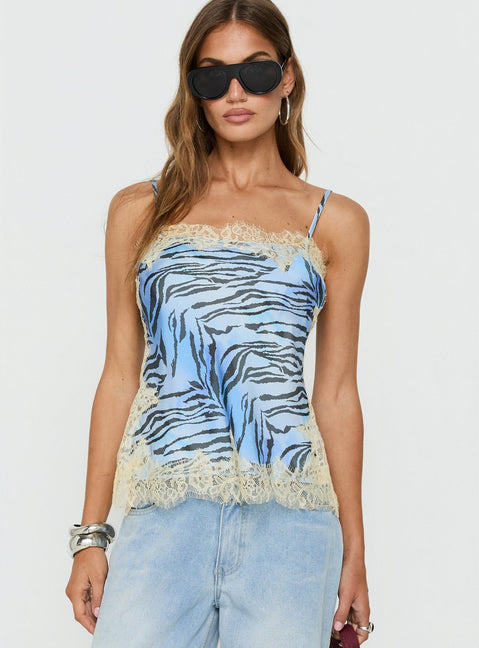 Orisse Lace Trim Cami Top Blue Zebra Multi
