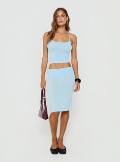 Barbarina Foldover Knit Midi Skirt Blue