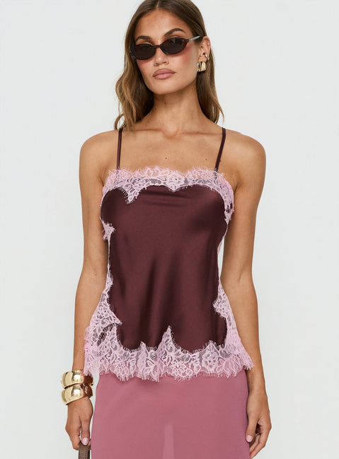 Orisse Lace Trim Cami Top Plum / Pink