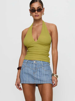   front view of model wearing Princess Polly Preslie Skort Blue Stripe 