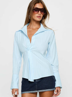 Attikus Button Up Top Blue Stripe