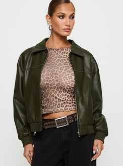 Uncover Faux Leather Bomber Jacket Dark Green