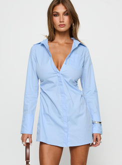 Cesarina Ruched Shirt Mini Dress Blue