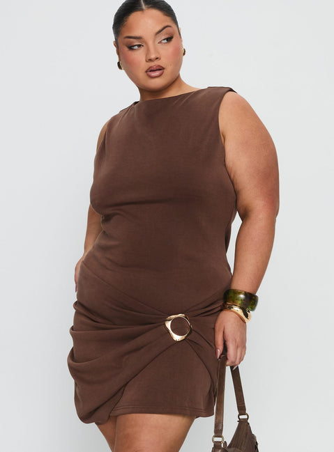 Kharla Ruched Hardware Mini Dress Brown Curve