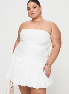 Glamour Girl Strapless Bubble Hem Mini Dress White Curve