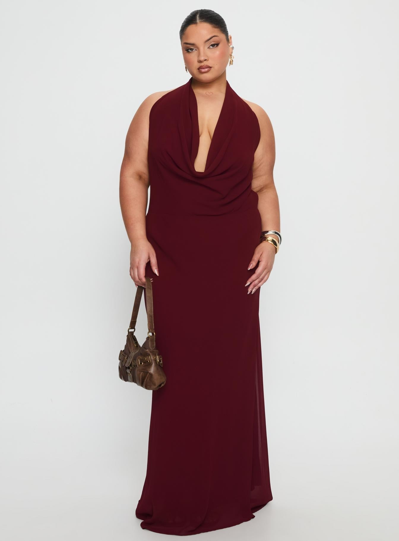 Vortexa Halter Maxi Dress Currant Curve