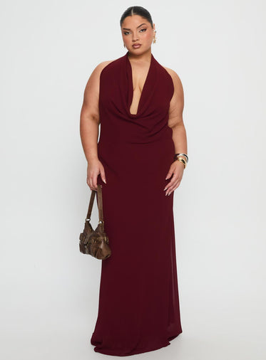 Vortexa Halter Maxi Dress Currant Curve