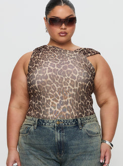 front view of model wearing Princess Polly Serenata Bodysuit Leopard Sleeveless 