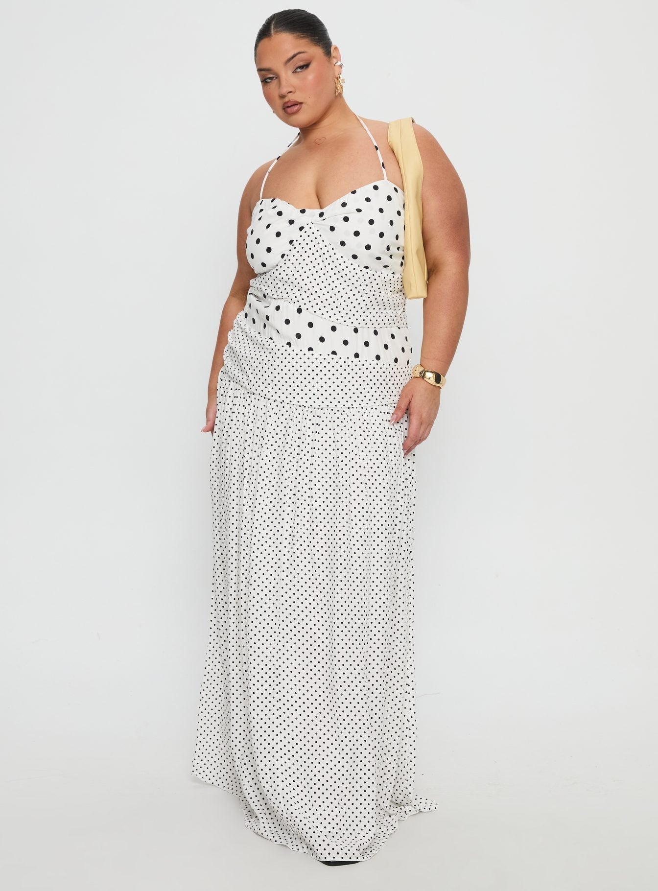 Marguerite Halter Maxi Dress White Polka Curve Marguerite Halter Maxi Dress White Polka Curve