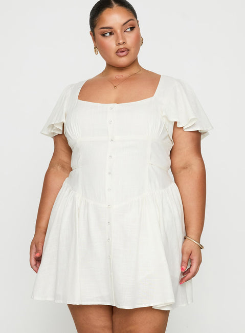 back view of model wearing Princess Polly Forever More Mini Dress White Curve Square Neck 