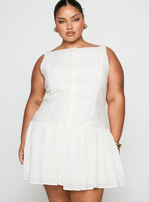 Sweeter Places Embroidered Mini Dress White Curve